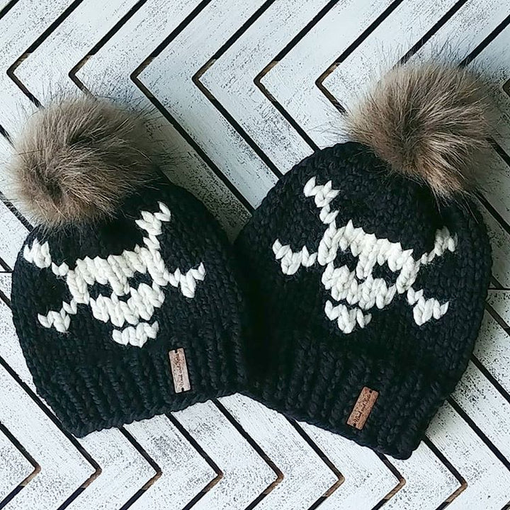 Child Skull and Crossbones Toque with Faux Fur Pompom