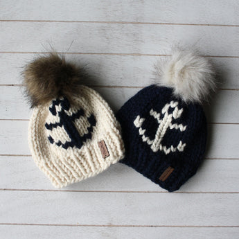 Adult Anchors Away Toque with Faux Fur Pompom